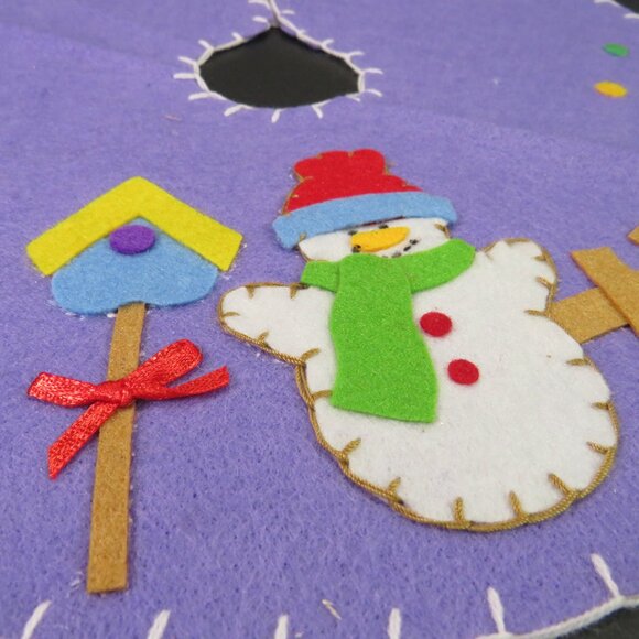 Purple Snowman Mini Tree Skirt Felt Rustic Farmhouse blanket stitch Tabletop - Picture 2 of 8